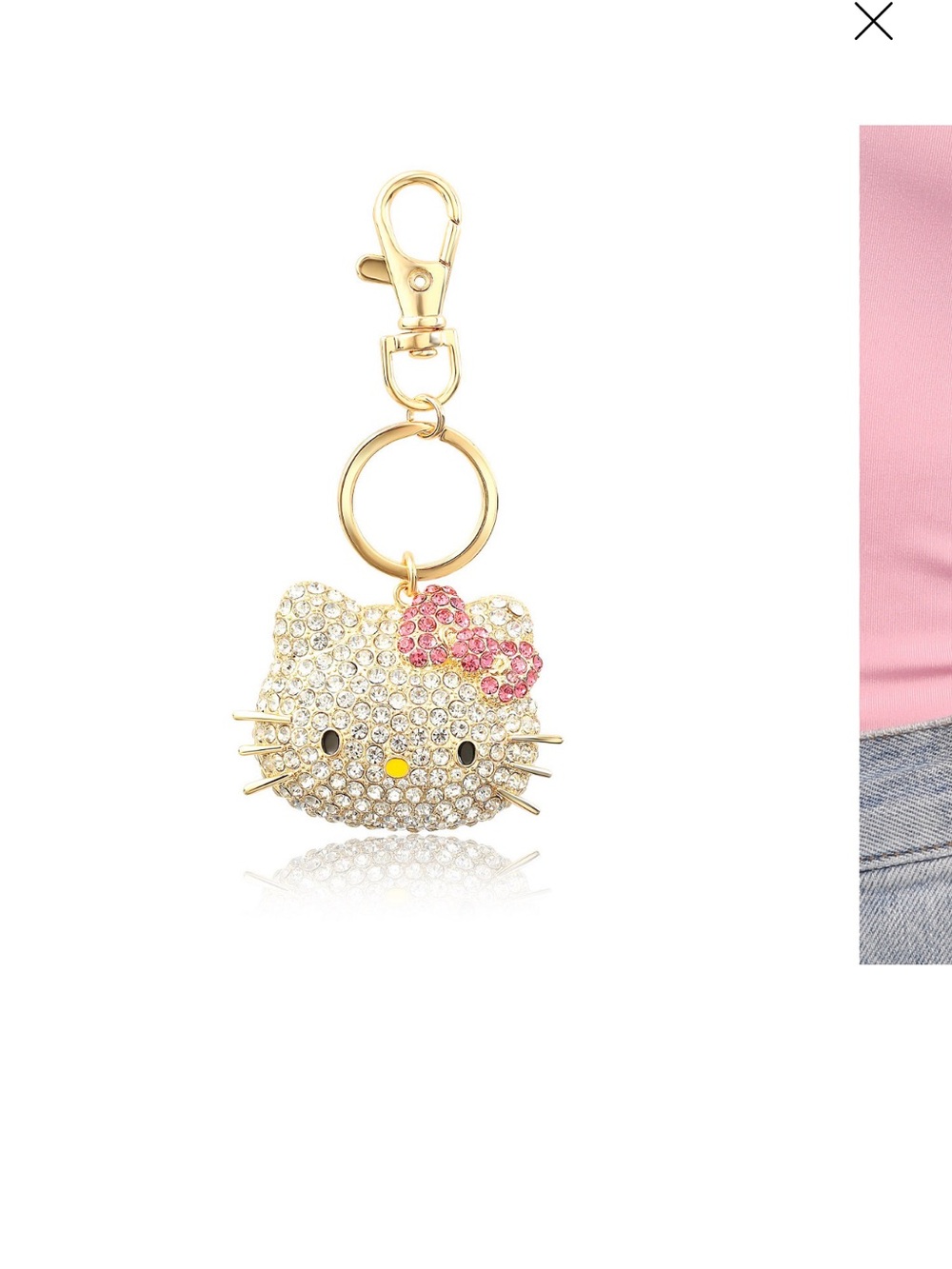 Hello Kitty Gold and Clear Crystal Cat Head Keychain